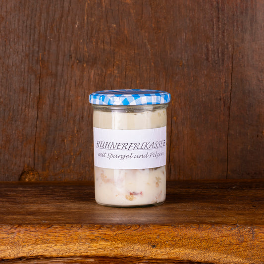 Hühnerfrikassee mit Spargel und Pilzen